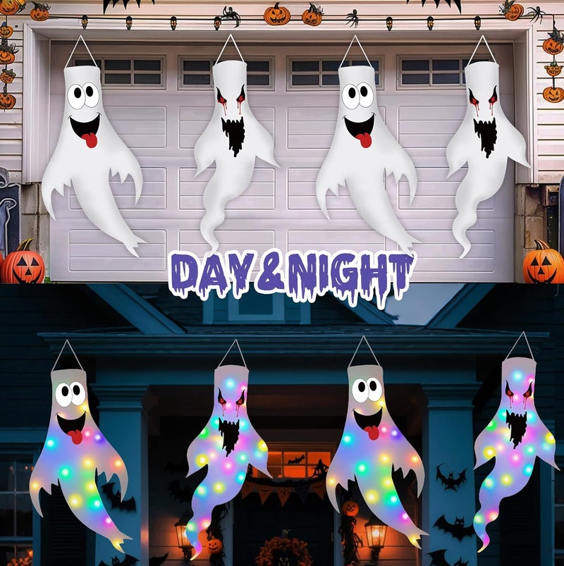 Tepoobea Halloween Decorations Outdoor Indoor, 2 Pack Light Up Ghost Decorations with LED Lights, Hanging Ghost Halloween Decor for Yard Porch Garden Lawn Party (2B-2Pack) - Image 5